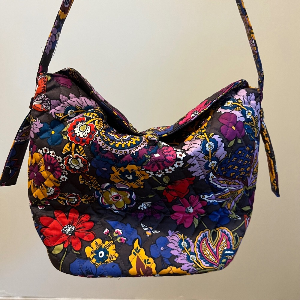 Vera Bradley Floral Paisley Quilted Cotton Shoulder Bag Purple Red Hobo Handbag